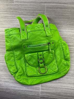 Unbranded Faux Leather Green Tote Bag With Front Pockets Y2K